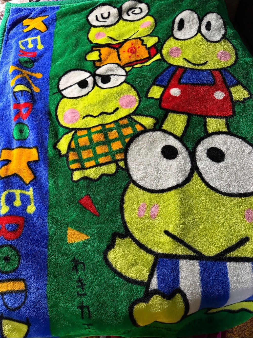 Vintage 1993 Sanrio Kero Keropi Blanket Rare Design 51x70 Inches Bedroom Decor